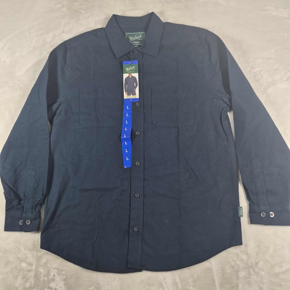 Woolrich Chamois Shirt Men's Large Blue Long Sleeve Button Up 100% Cotton NWT